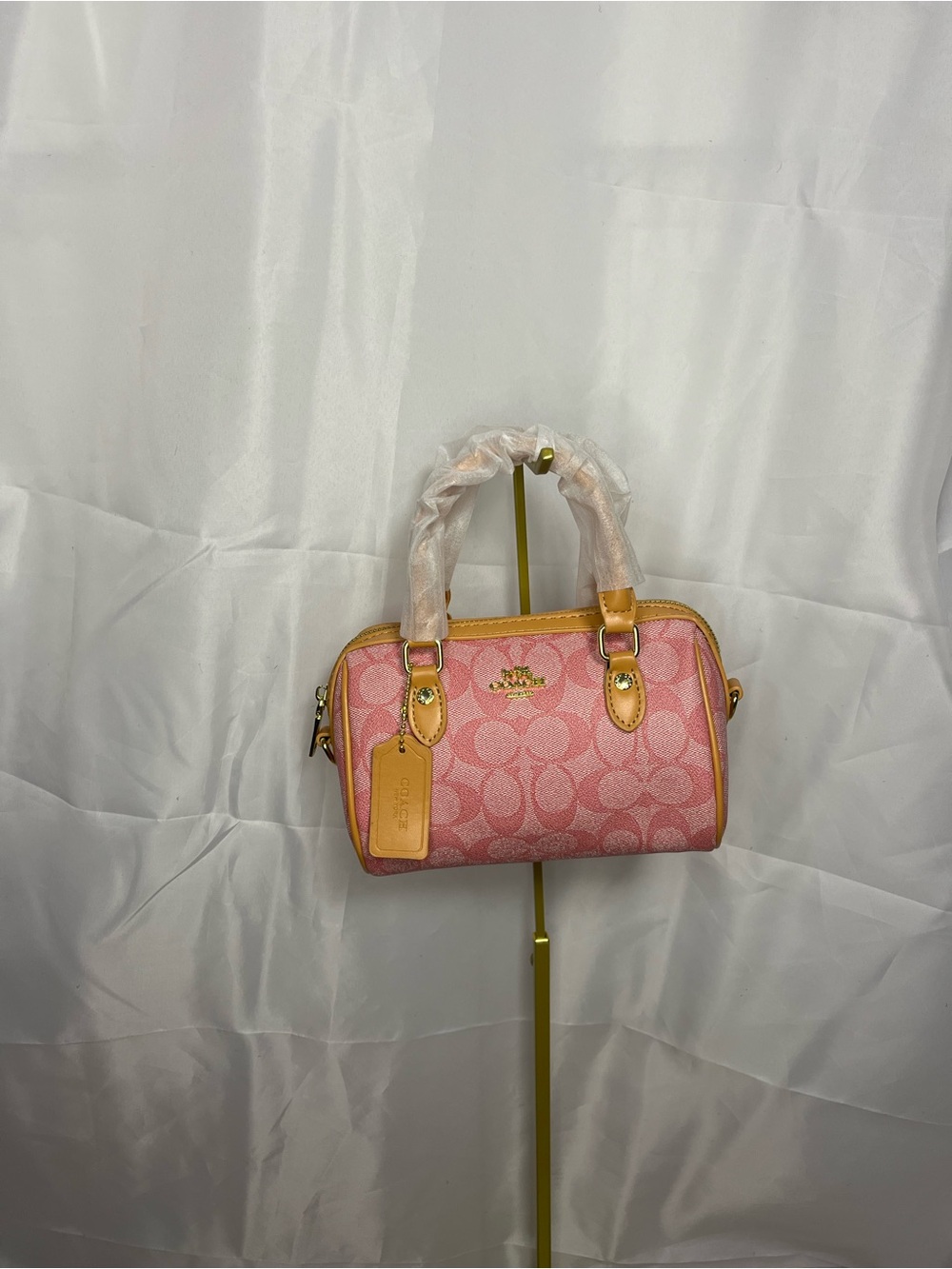 Coach Pink Signature Mini Satchel with Tan Trim